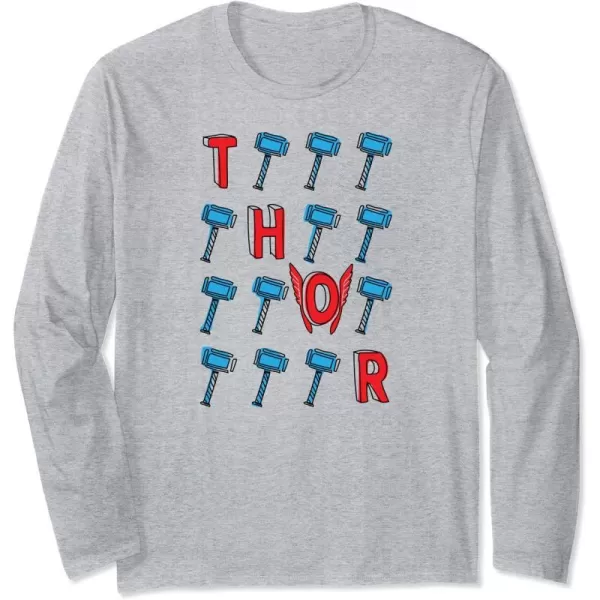 Amazon Essentials Marvel Avengers Thor Hammer Grid Long Sleeve TShirtHeather Grey