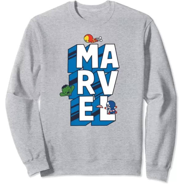 Amazon Essentials Marvel Block Letters With Three Tiny Super Heroes SweatshirtHeather Grey