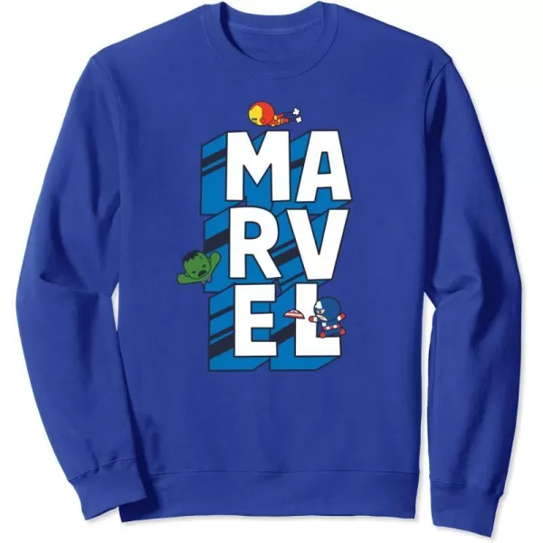 Amazon Essentials Marvel Block Letters With Three Tiny Super Heroes SweatshirtRoyal Blue