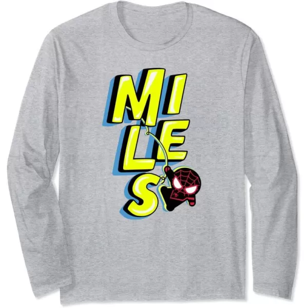 Amazon Essentials Marvel Miles Morales SpiderMan Bold Yellow Name Long Sleeve TShirtHeather Grey