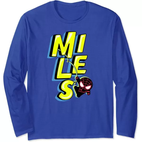 Amazon Essentials Marvel Miles Morales SpiderMan Bold Yellow Name Long Sleeve TShirtRoyal Blue