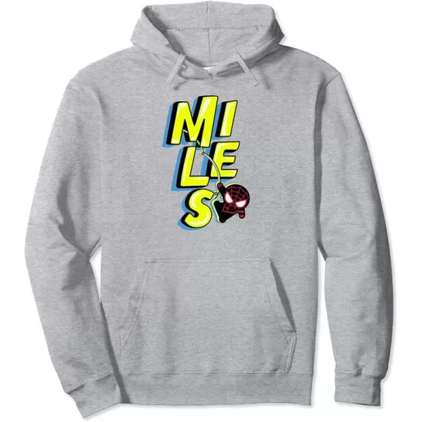 Amazon Essentials Marvel Miles Morales SpiderMan Bold Yellow Name Pullover HoodieHeather Grey