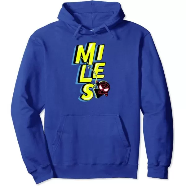 Amazon Essentials Marvel Miles Morales SpiderMan Bold Yellow Name Pullover HoodieRoyal Blue