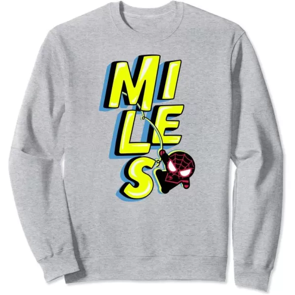 Amazon Essentials Marvel Miles Morales SpiderMan Bold Yellow Name SweatshirtHeather Grey