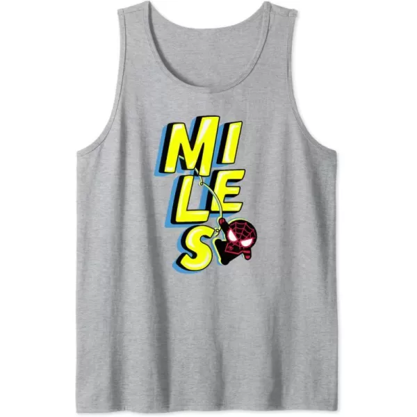 Amazon Essentials Marvel Miles Morales SpiderMan Bold Yellow Name Tank TopHeather Grey