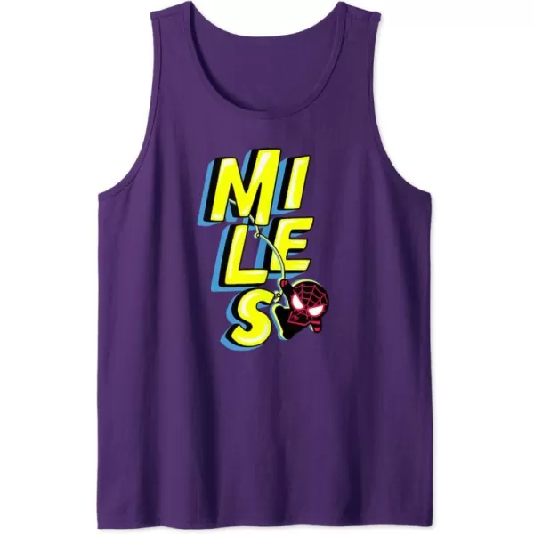 Amazon Essentials Marvel Miles Morales SpiderMan Bold Yellow Name Tank TopPurple