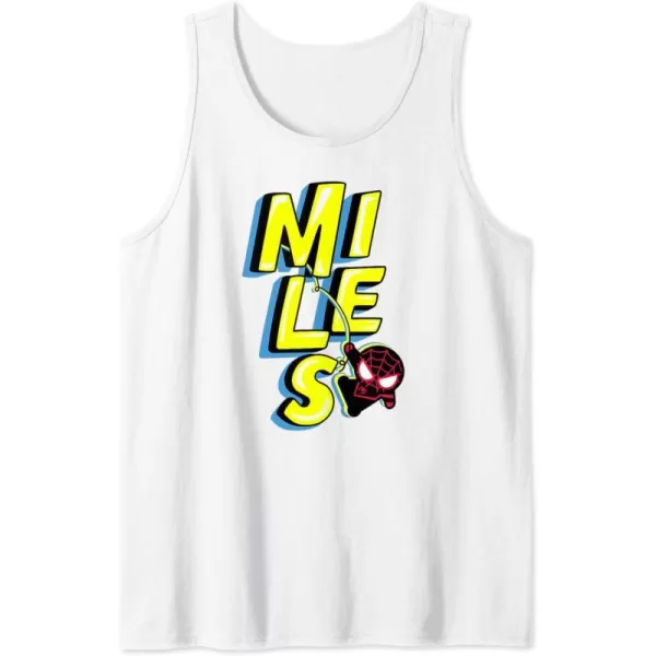 Amazon Essentials Marvel Miles Morales SpiderMan Bold Yellow Name Tank TopWhite