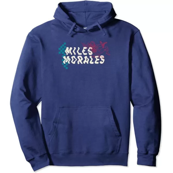 Amazon Essentials Marvel Miles Morales SpiderMan Checkerboard Collage Pullover HoodieNavy Blue