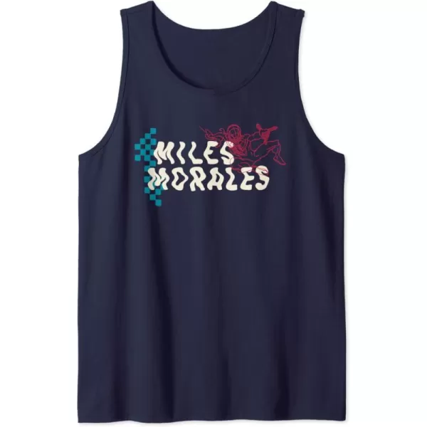 Amazon Essentials Marvel Miles Morales SpiderMan Checkerboard Collage Tank TopNavy Blue