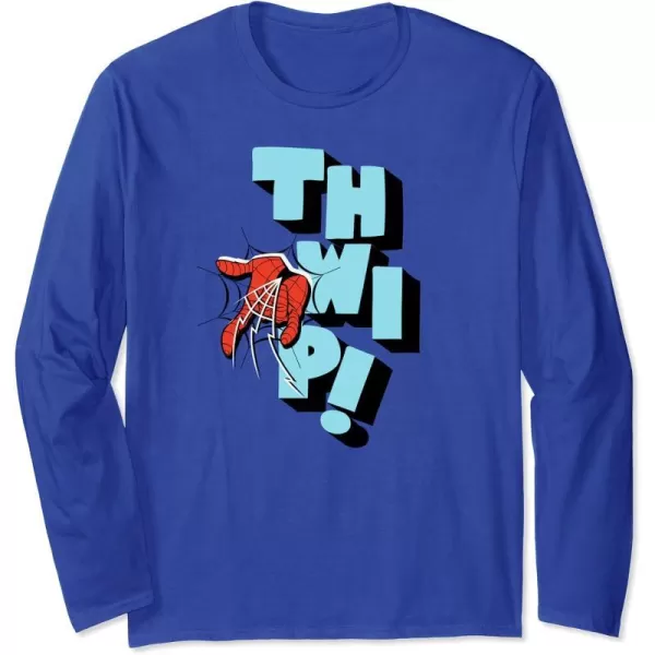 Amazon Essentials Marvel SpiderMan Hand Thwip WebSlinger Long Sleeve TShirtRoyal Blue