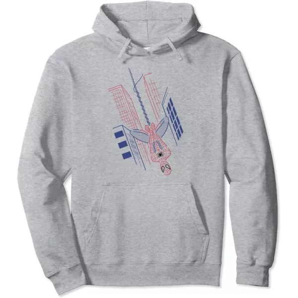 Amazon Essentials Marvel SpiderMan Hanging in the City Line Drawing Pullover HoodieHeather Grey