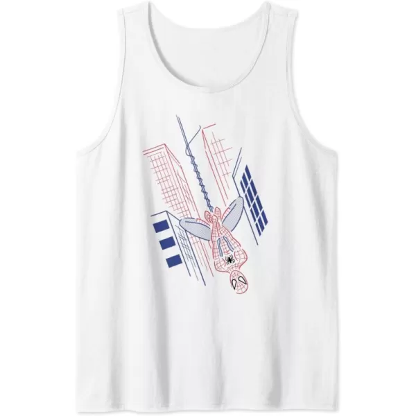 Amazon Essentials Marvel SpiderMan Hanging in the City Line Drawing Tank TopWhite