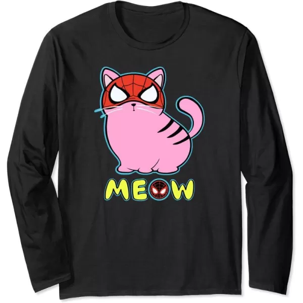 Amazon Essentials Marvel SpiderMan Miles Morales Cat with Mask Meow Long Sleeve TShirtBlack