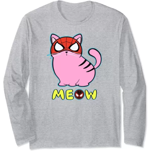 Amazon Essentials Marvel SpiderMan Miles Morales Cat with Mask Meow Long Sleeve TShirtHeather Grey