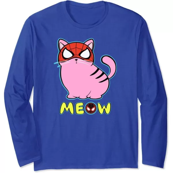 Amazon Essentials Marvel SpiderMan Miles Morales Cat with Mask Meow Long Sleeve TShirtRoyal Blue