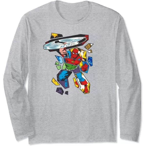 Amazon Essentials Marvel Super Heroes Multi Hero Shattered Collage Long Sleeve TShirtHeather Grey