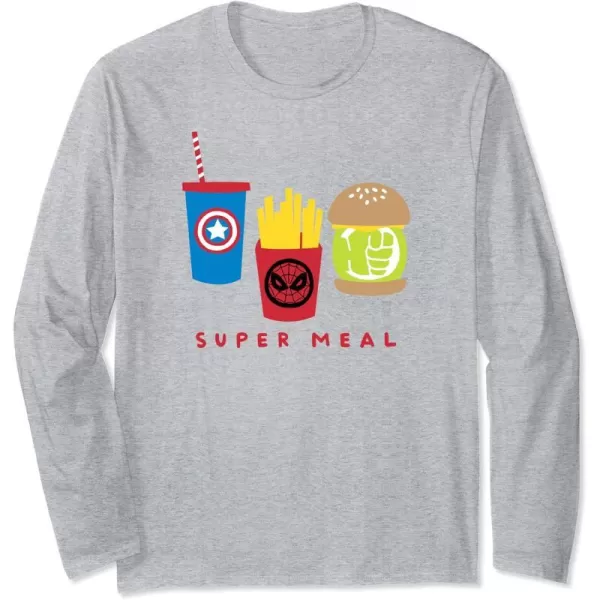 Amazon Essentials Marvel Super Heroes Super Meal Burger and Fries Long Sleeve TShirtHeather Grey