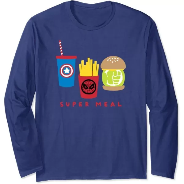 Amazon Essentials Marvel Super Heroes Super Meal Burger and Fries Long Sleeve TShirtNavy Blue