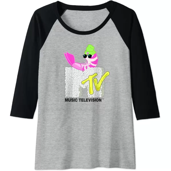 Amazon Essentials MTV Cool Shrimp Sushi Logo Raglan Baseball TeeBlackAthletic Heather