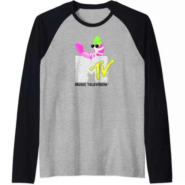 Amazon Essentials MTV Cool Shrimp Sushi Logo Raglan Baseball TeeBlackAthletic Heather