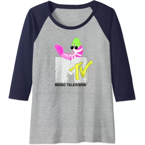 Amazon Essentials MTV Cool Shrimp Sushi Logo Raglan Baseball TeeNavy BlueAthletic Heather