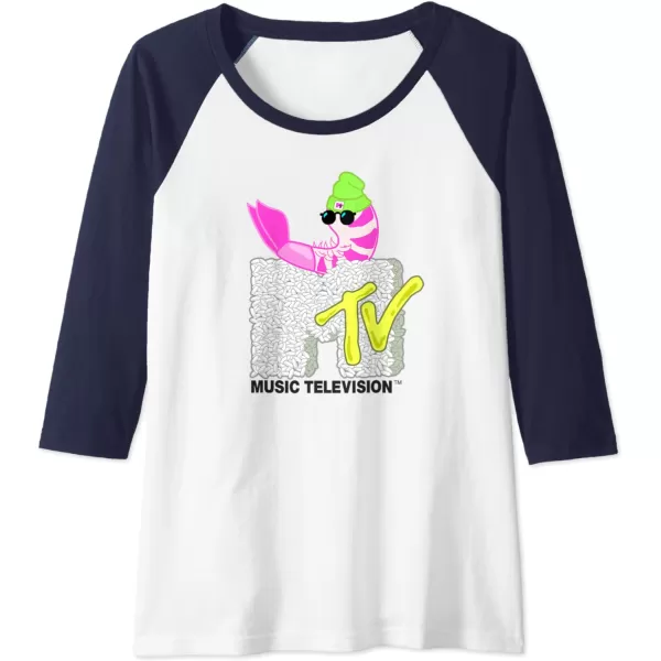 Amazon Essentials MTV Cool Shrimp Sushi Logo Raglan Baseball TeeNavy BlueWhite