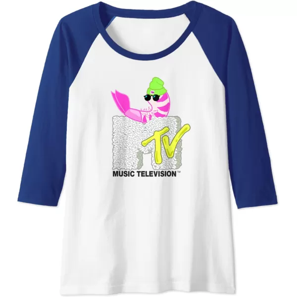 Amazon Essentials MTV Cool Shrimp Sushi Logo Raglan Baseball TeeRoyal BlueWhite