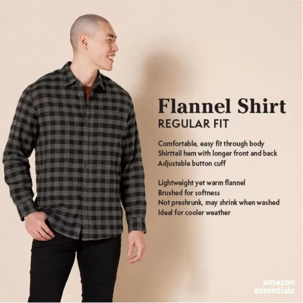 Amazon Essentials Mens LongSleeve Flannel Shirt Available in Big ampamp TallBlack Blue Grey Tartan Plaid