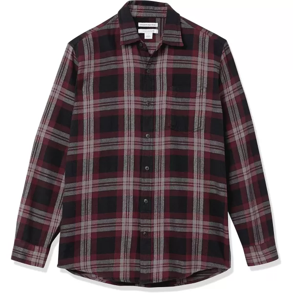 Amazon Essentials Mens LongSleeve Flannel Shirt Available in Big ampamp TallBlack Burgundy Grey Plaid