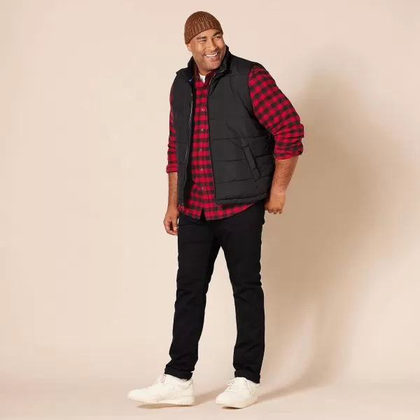 Amazon Essentials Mens LongSleeve Flannel Shirt Available in Big ampamp TallBlack Red Buffalo Plaid