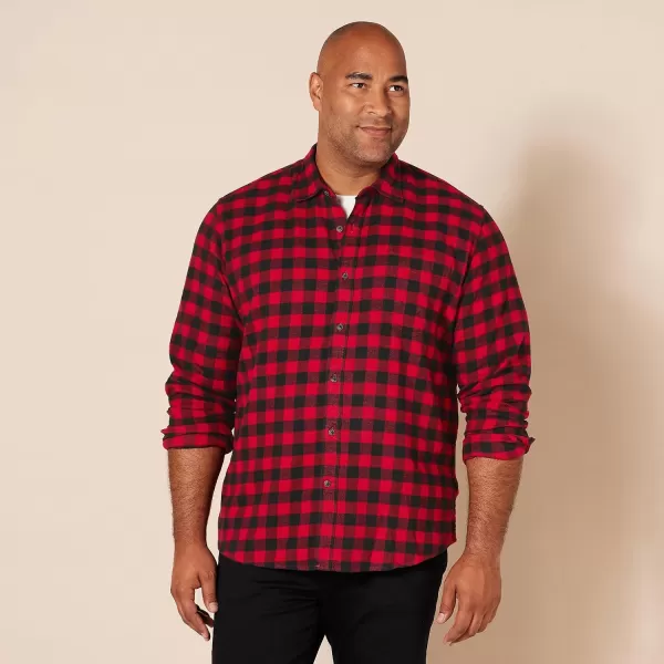 Amazon Essentials Mens LongSleeve Flannel Shirt Available in Big ampamp TallBlack Red Buffalo Plaid