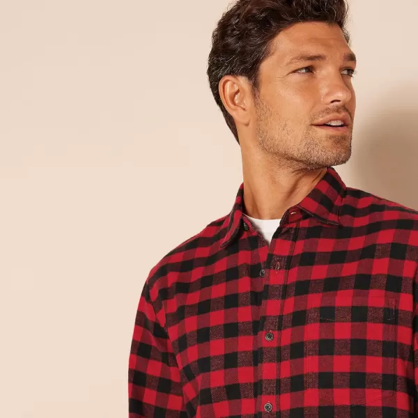 Amazon Essentials Mens LongSleeve Flannel Shirt Available in Big ampamp TallBlack Red Buffalo Plaid