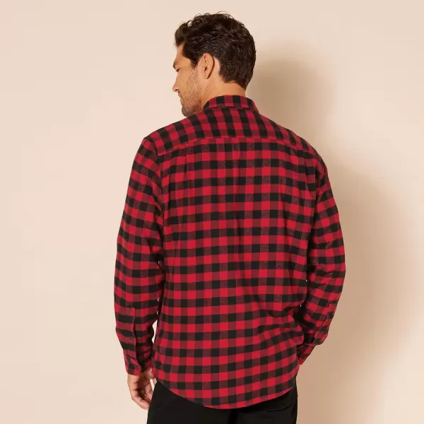 Amazon Essentials Mens LongSleeve Flannel Shirt Available in Big ampamp TallBlack Red Buffalo Plaid