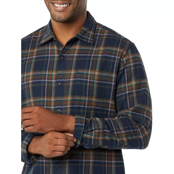 Amazon Essentials Mens LongSleeve Flannel Shirt Available in Big ampamp TallBrown Dark Navy Plaid