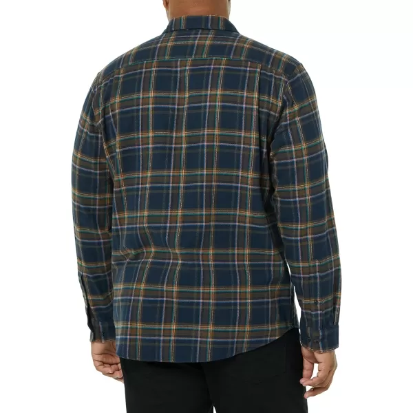 Amazon Essentials Mens LongSleeve Flannel Shirt Available in Big ampamp TallBrown Dark Navy Plaid