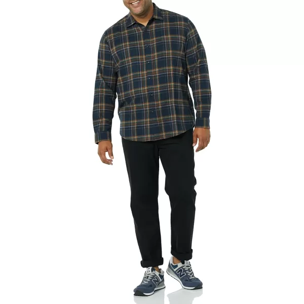 Amazon Essentials Mens LongSleeve Flannel Shirt Available in Big ampamp TallBrown Dark Navy Plaid