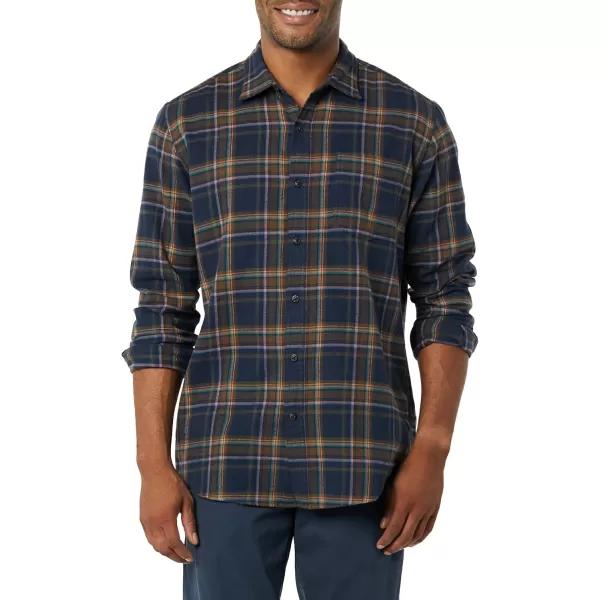 Amazon Essentials Mens LongSleeve Flannel Shirt Available in Big ampamp TallBrown Dark Navy Plaid