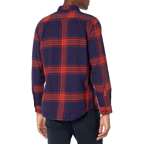 Amazon Essentials Mens LongSleeve Flannel Shirt Available in Big ampamp TallDark Blue Orange Large Plaid