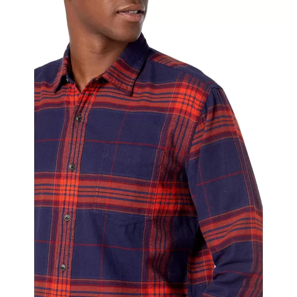Amazon Essentials Mens LongSleeve Flannel Shirt Available in Big ampamp TallDark Blue Orange Large Plaid