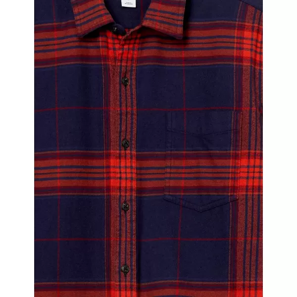 Amazon Essentials Mens LongSleeve Flannel Shirt Available in Big ampamp TallDark Blue Orange Large Plaid