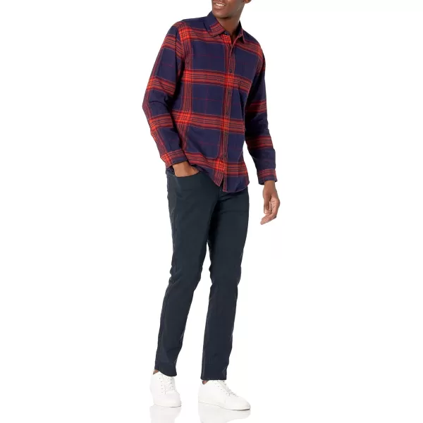 Amazon Essentials Mens LongSleeve Flannel Shirt Available in Big ampamp TallDark Blue Orange Large Plaid