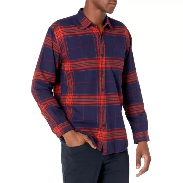 Amazon Essentials Mens LongSleeve Flannel Shirt Available in Big ampamp TallDark Blue Orange Large Plaid