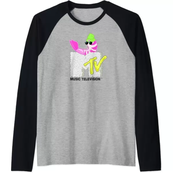 Amazon Essentials MTV Cool Shrimp Sushi Logo Raglan Baseball TeeBlackAthletic Heather