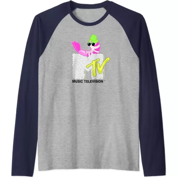 Amazon Essentials MTV Cool Shrimp Sushi Logo Raglan Baseball TeeNavy BlueAthletic Heather