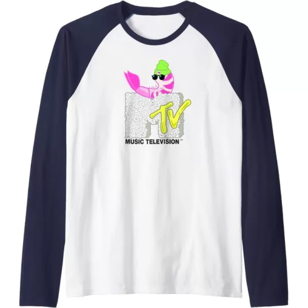 Amazon Essentials MTV Cool Shrimp Sushi Logo Raglan Baseball TeeNavy BlueWhite