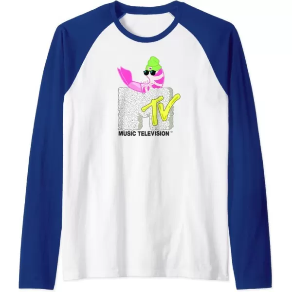 Amazon Essentials MTV Cool Shrimp Sushi Logo Raglan Baseball TeeRoyal BlueWhite