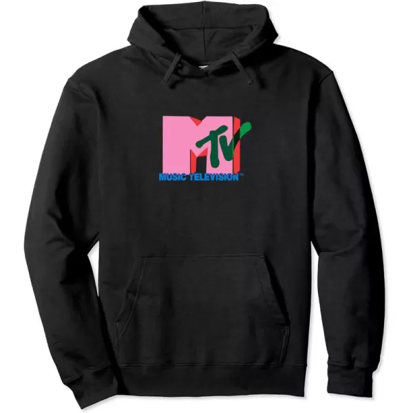 Amazon Essentials MTV Overlapping Colorful Shapes Logo Pullover HoodieBlack