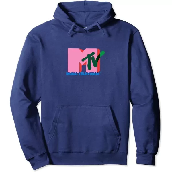 Amazon Essentials MTV Overlapping Colorful Shapes Logo Pullover HoodieNavy Blue
