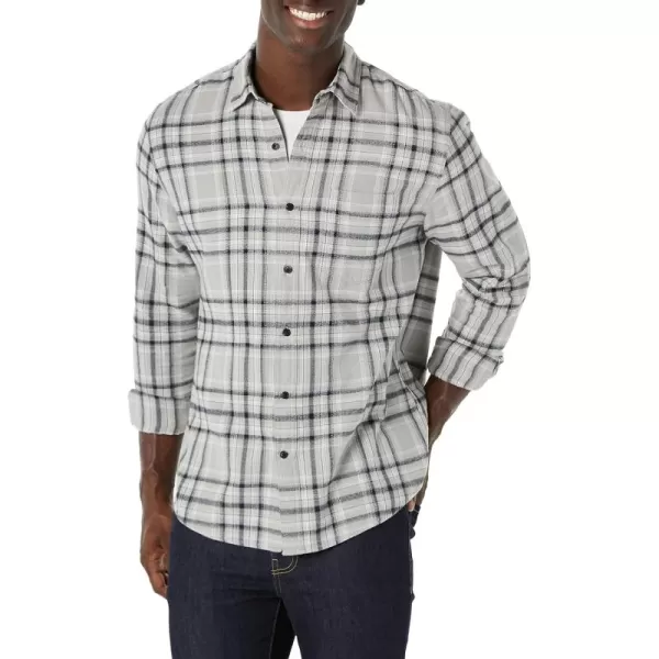 Amazon Essentials Mens LongSleeve Flannel Shirt Available in Big ampamp TallBlack Light Grey Plaid