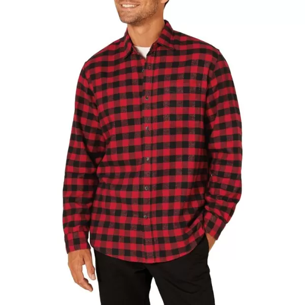 Amazon Essentials Mens LongSleeve Flannel Shirt Available in Big ampamp TallBlack Red Buffalo Plaid